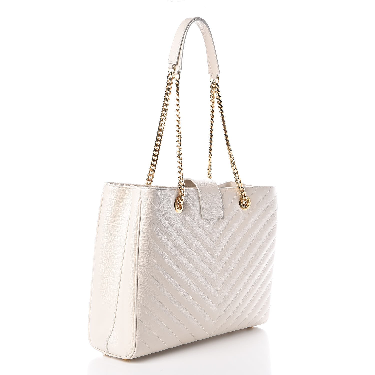 Saint Laurent Grain De Poudre Matelasse Chevron Monogram Shopping Bag White 4 of 8