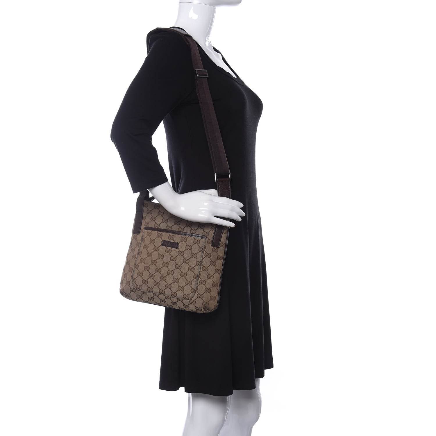 Gucci Monogram Flat Messenger Bag Beige Dark Brown 2 of 10