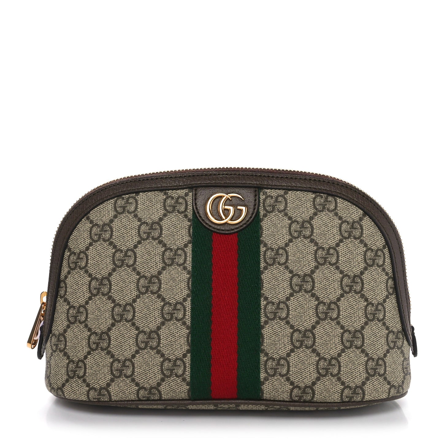GG Supreme Monogram Textured Calfskin Web Large Ophidia Cosmetic Case Beige Ebony New Acero