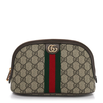 Gucci GG Supreme Monogram Textured Calfskin Web Large Ophidia Cosmetic Case Beige Ebony New Acero 1 of 11