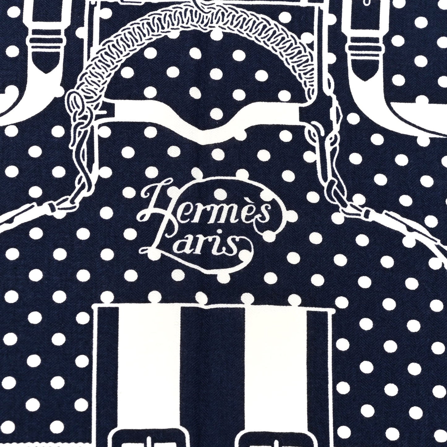 Silk Cashmere Grand Manege Bandana Shawl 140 Marine White