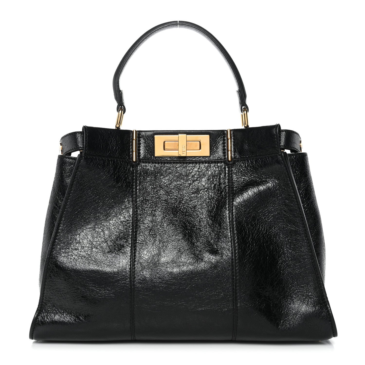 Fendi Agnello Old Shine Medium Peekaboo Iconic Satchel Black 1 of 10