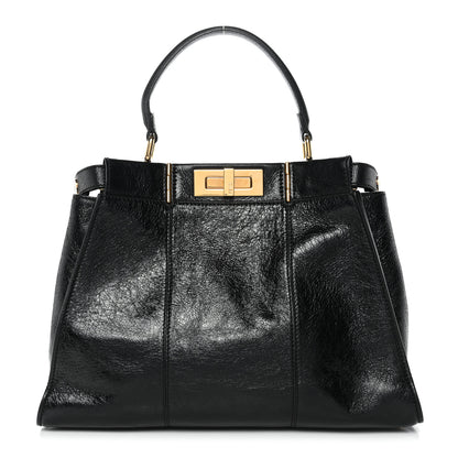 Fendi Agnello Old Shine Medium Peekaboo Iconic Satchel Black 1 of 10