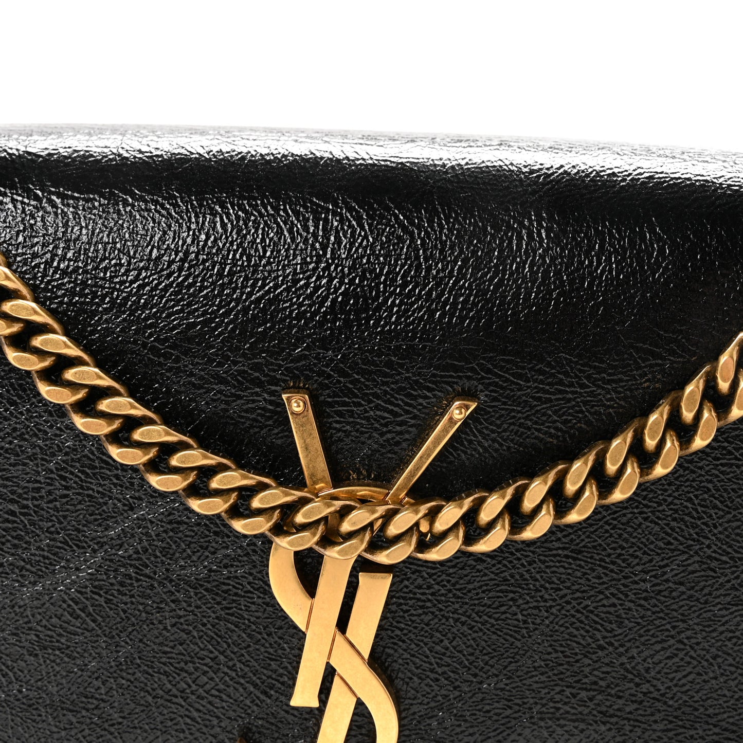 Crinkled Calfskin Small Monogram Kate Satchel Black
