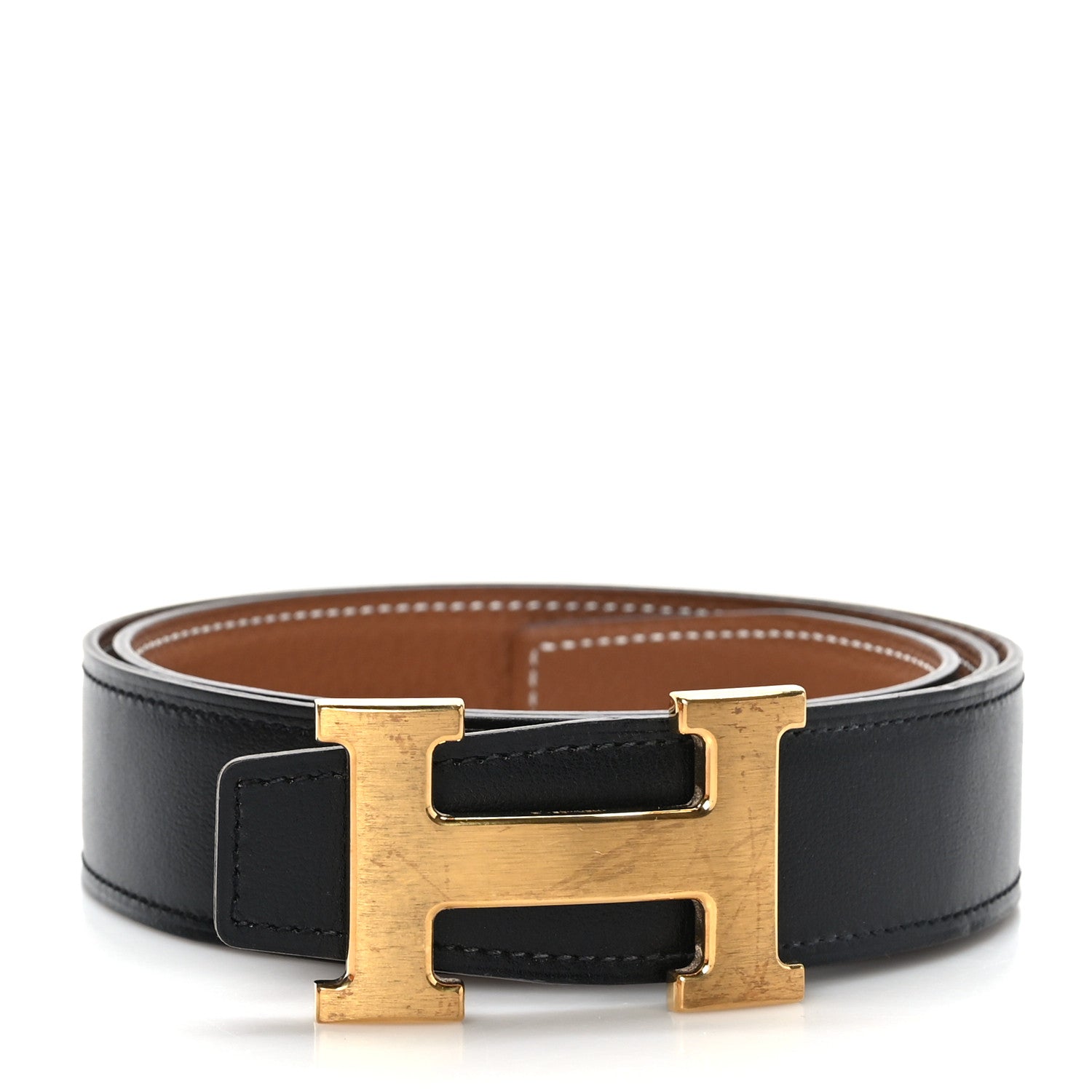 Hermes Box Togo 32mm H Belt 80 32 Black Gold 1 of 8