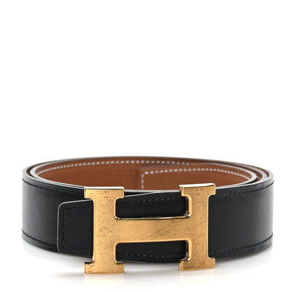 Hermes Box Togo 32mm H Belt 80 32 Black Gold 1 of 8