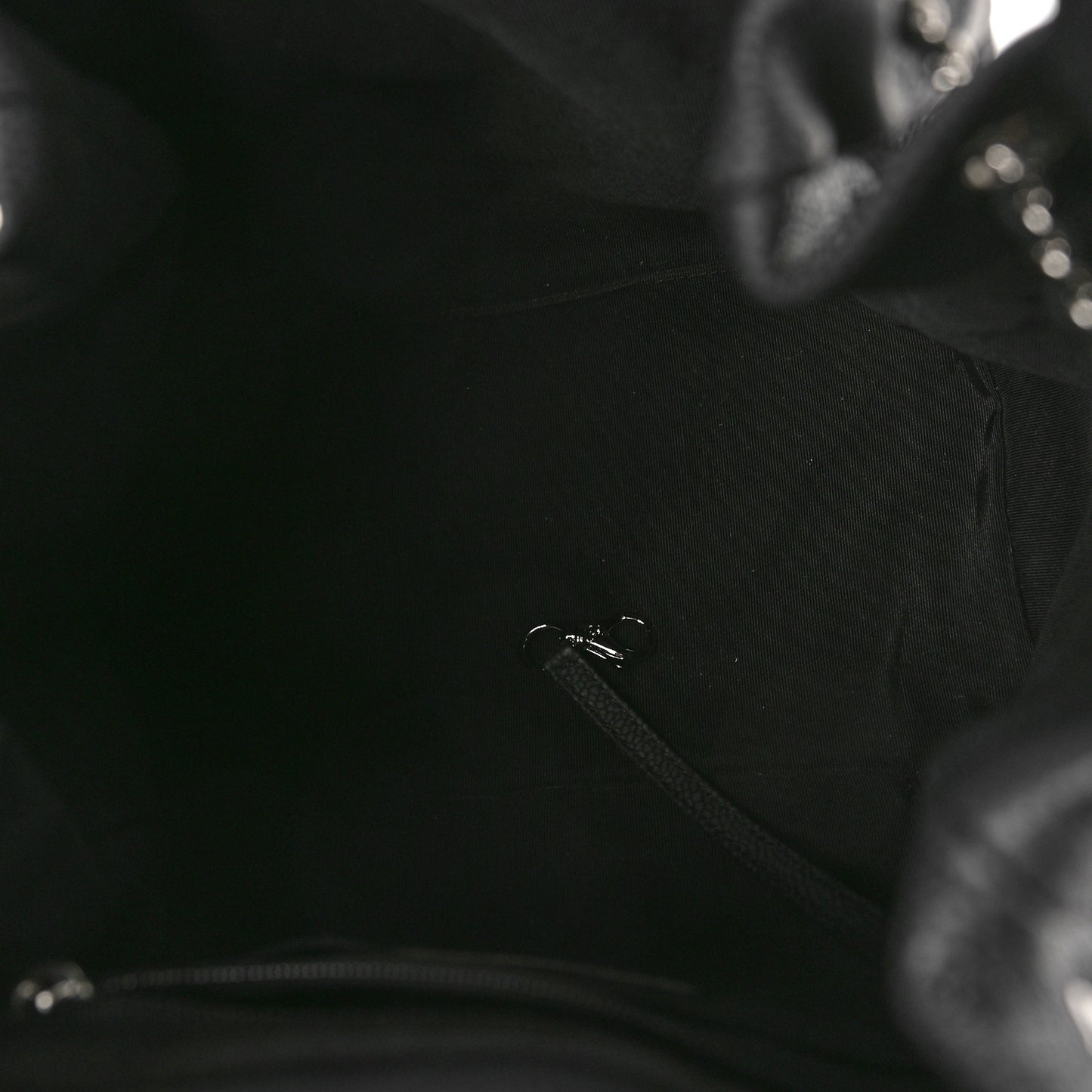 Caviar Flat Quilted CC Chain Bucket Drawstring Bag Black