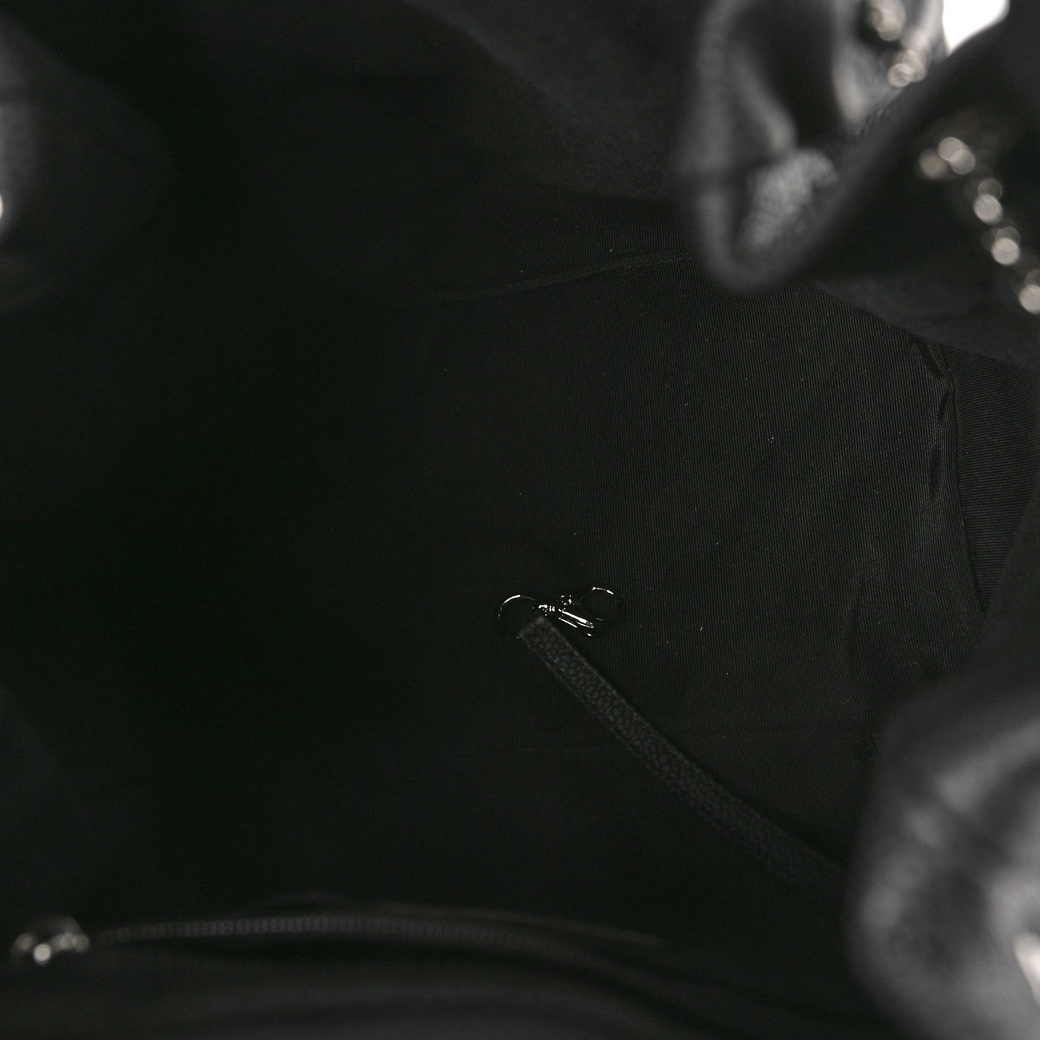 Chanel Caviar Flat Quilted CC Chain Bucket Drawstring Bag Black 5 of 9