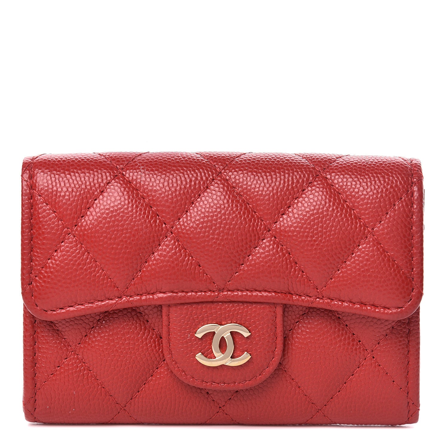 Chanel Caviar Quilted Flap Card Holder Wallet Red 1 of 9