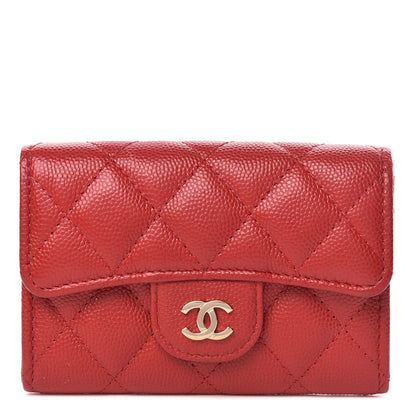 Chanel Caviar Quilted Flap Card Holder Wallet Red 1 of 9