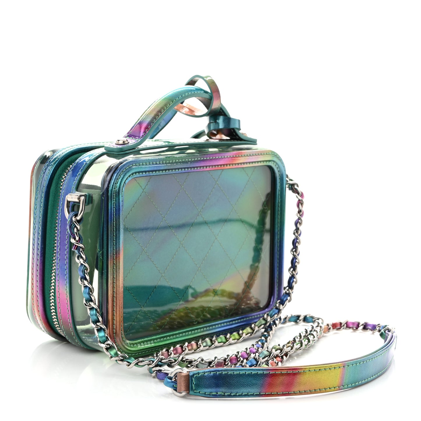PVC Lambskin Filigree Small CC Filigree Vanity Case Green Multicolor