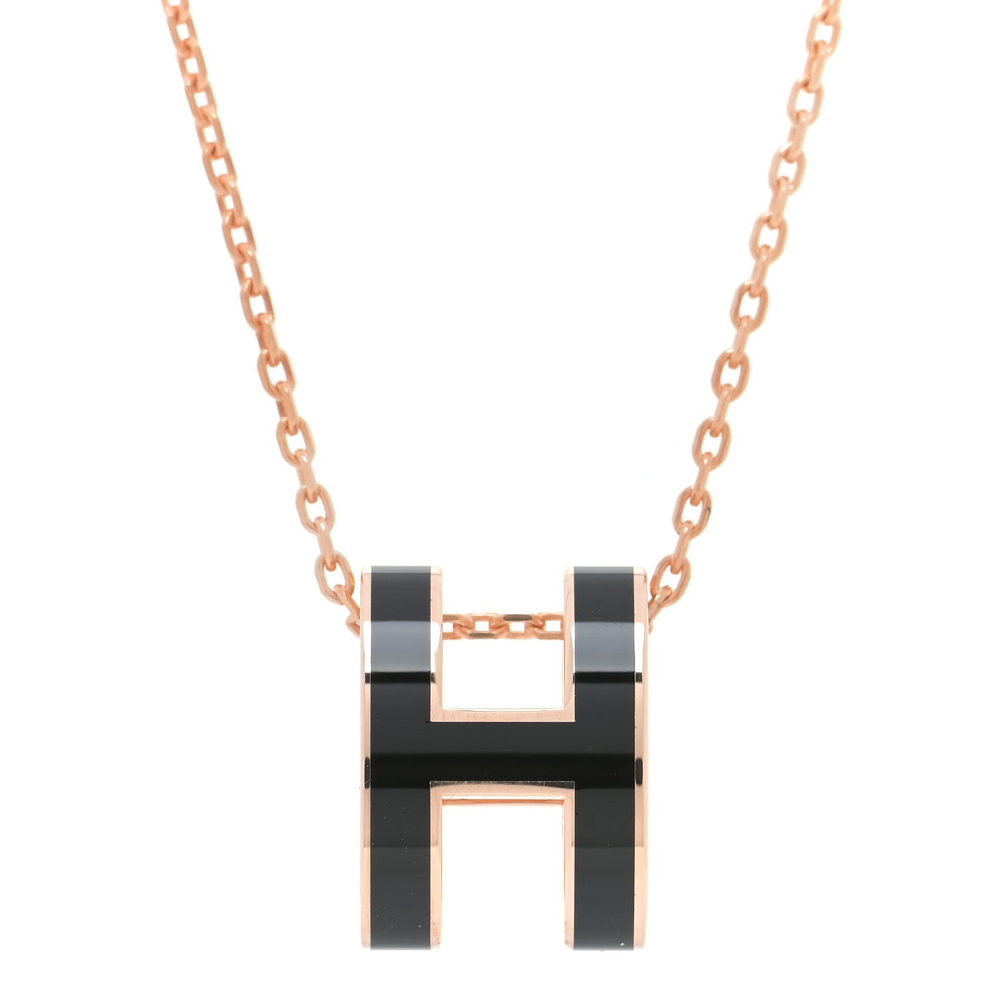 Lacquered Rose Gold Pop H Pendant Necklace Black