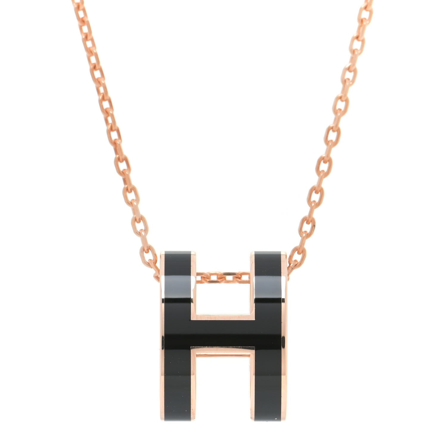 Hermes Lacquered Rose Gold Pop H Pendant Necklace Black 4 of 6