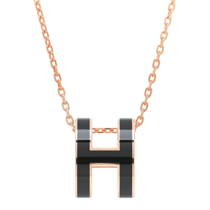 Hermes Lacquered Rose Gold Pop H Pendant Necklace Black 4 of 6