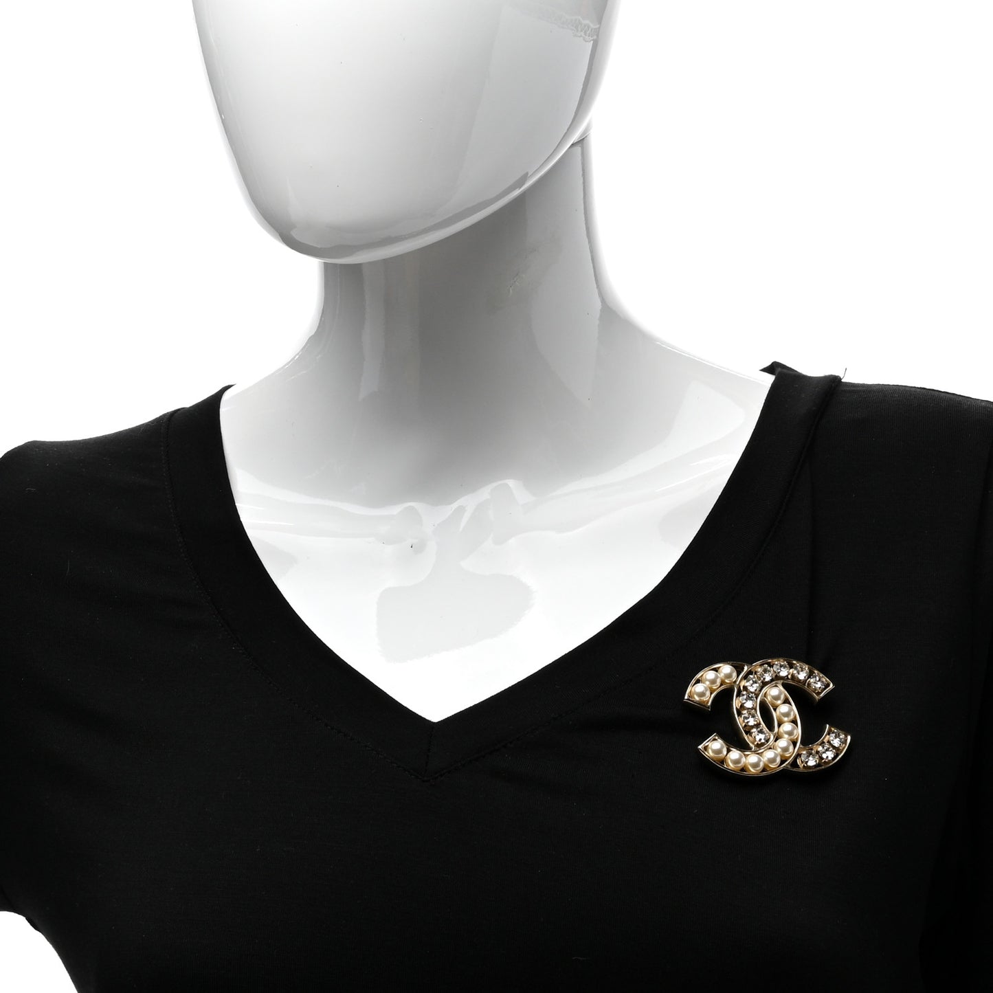 Pearl Resin Crystal CC Brooch Gold