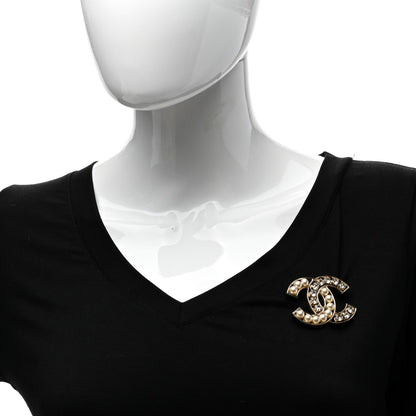 Chanel Pearl Resin Crystal CC Brooch Gold 2 of 4