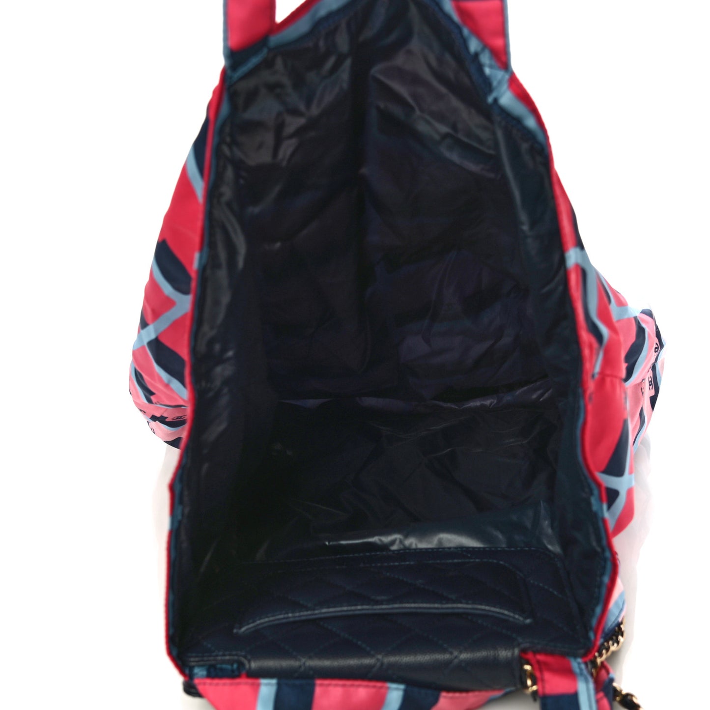 Jersey Fabric Quilted Foldable Tote With Chain Pink Multicolor