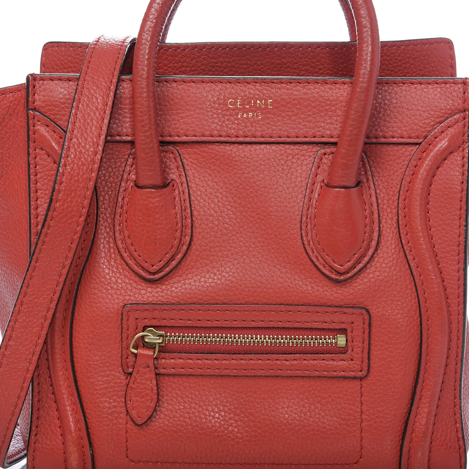 Celine Drummed Calfskin Nano Luggage Coquelicot 12 of 12