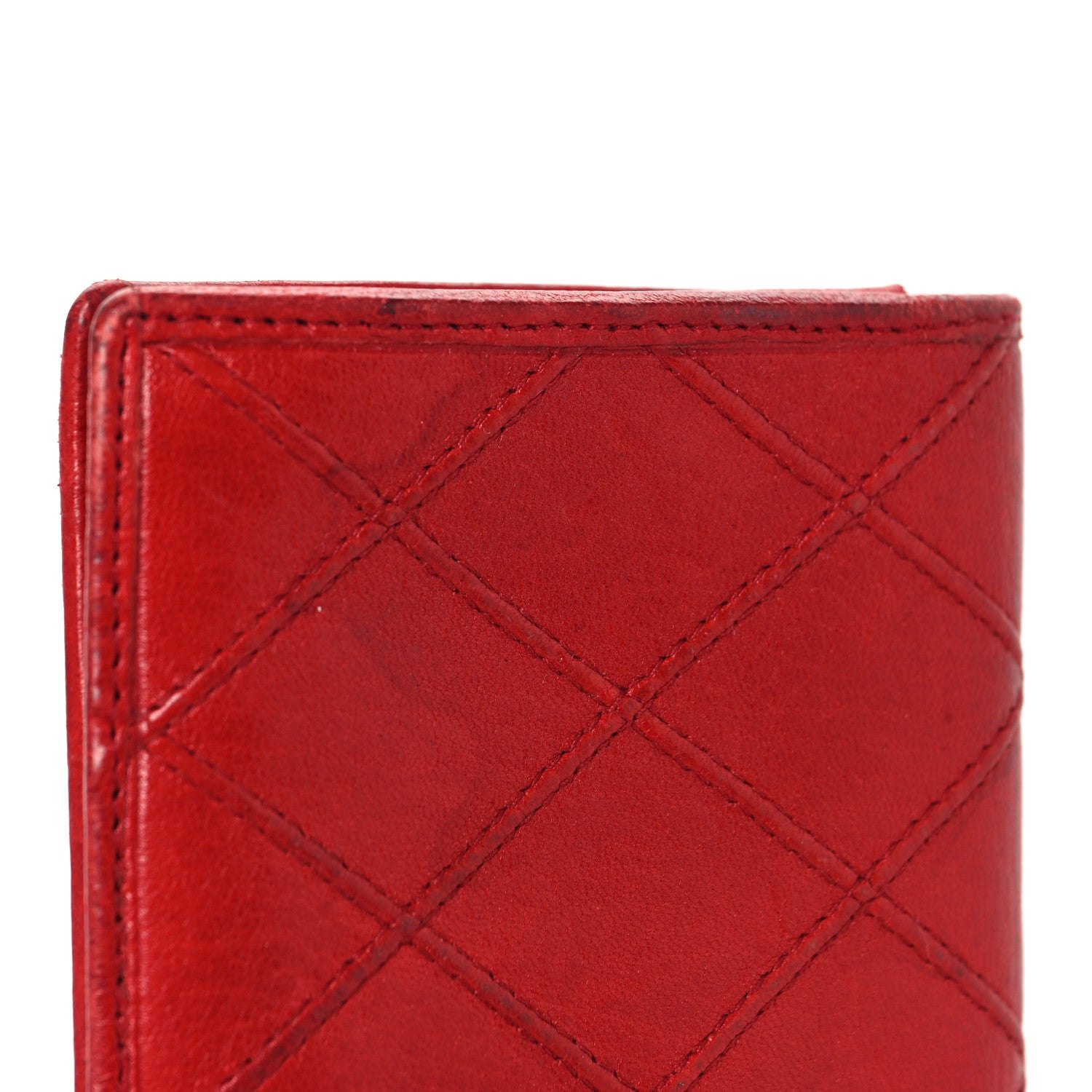 Chanel Lambskin Diamond Stitched Flap Card Case Red 10 of 11
