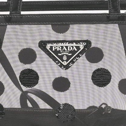 Prada Mesh Sequin Polka-Dot Small Tote Bag Black 7 of 10