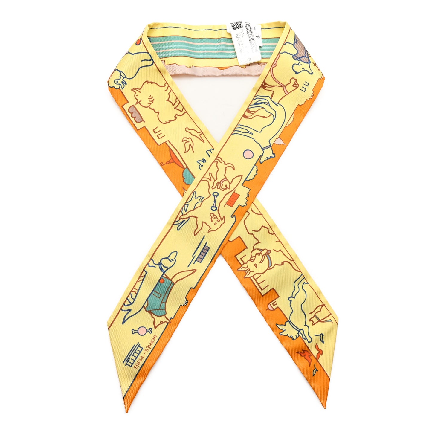 Silk Les Chiens Parisiens Twilly Jaune Orange Vert