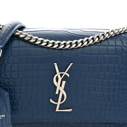 Saint Laurent Calfskin Crocodile Embossed Medium Monogram Sunset Navy 8 of 12