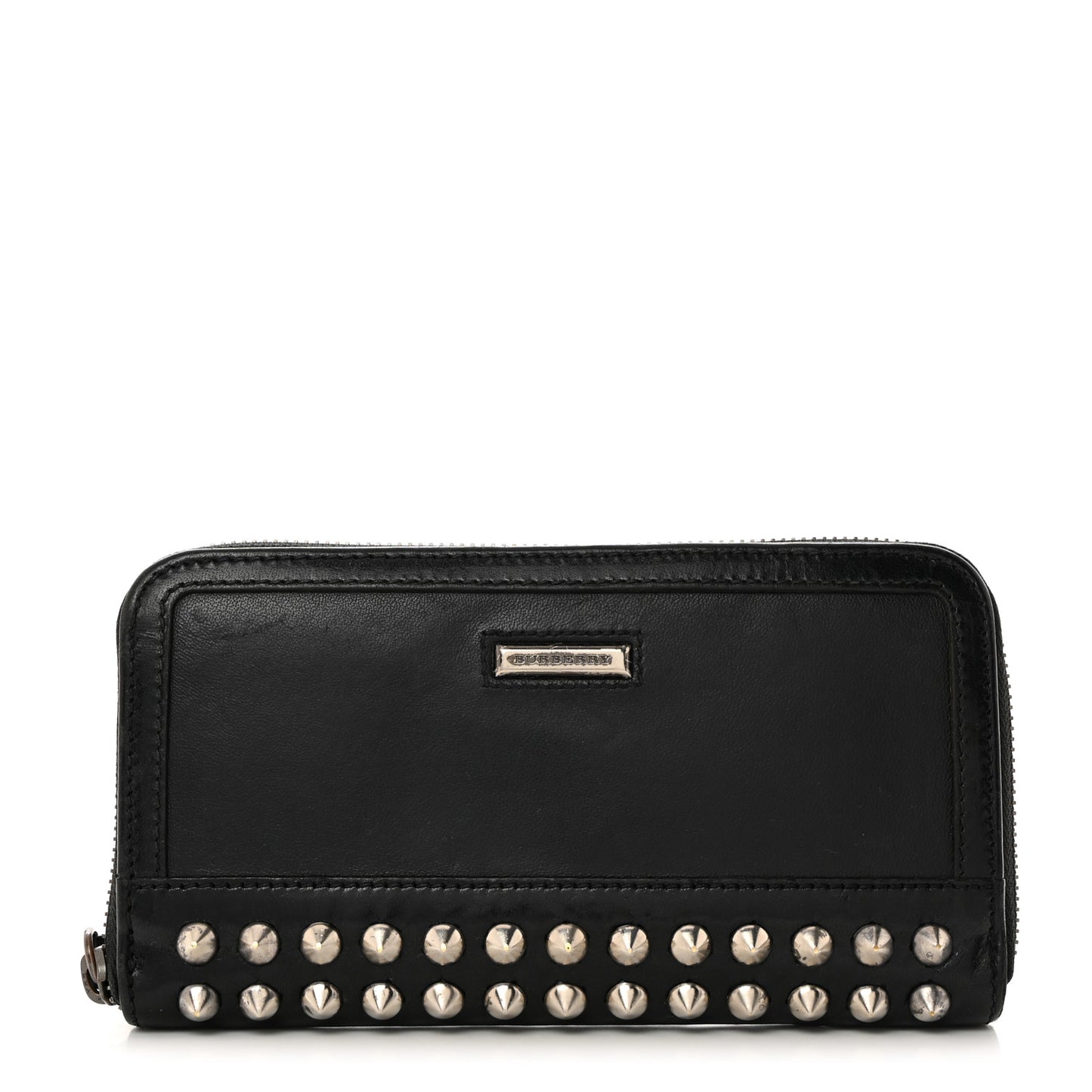 Calfskin Studded Zip Around Wallet Black
