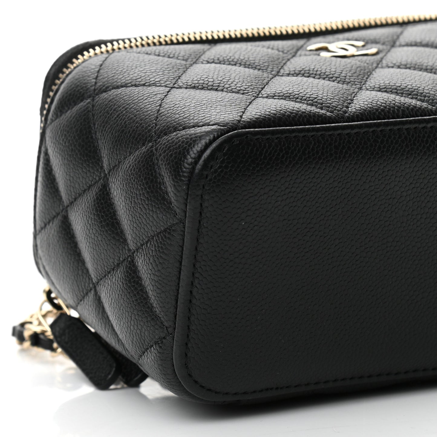 Caviar Quilted Small Vanity Case With Chain Black