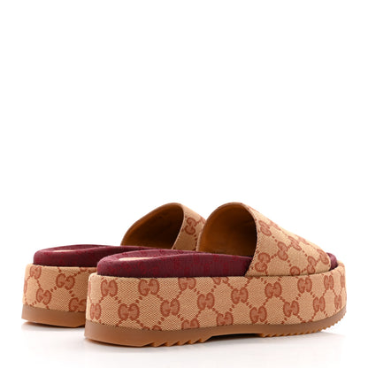 Gucci Canvas GG Monogram Angelina Platform Slide Sandals 35 Beige Ruggine 4 of 10