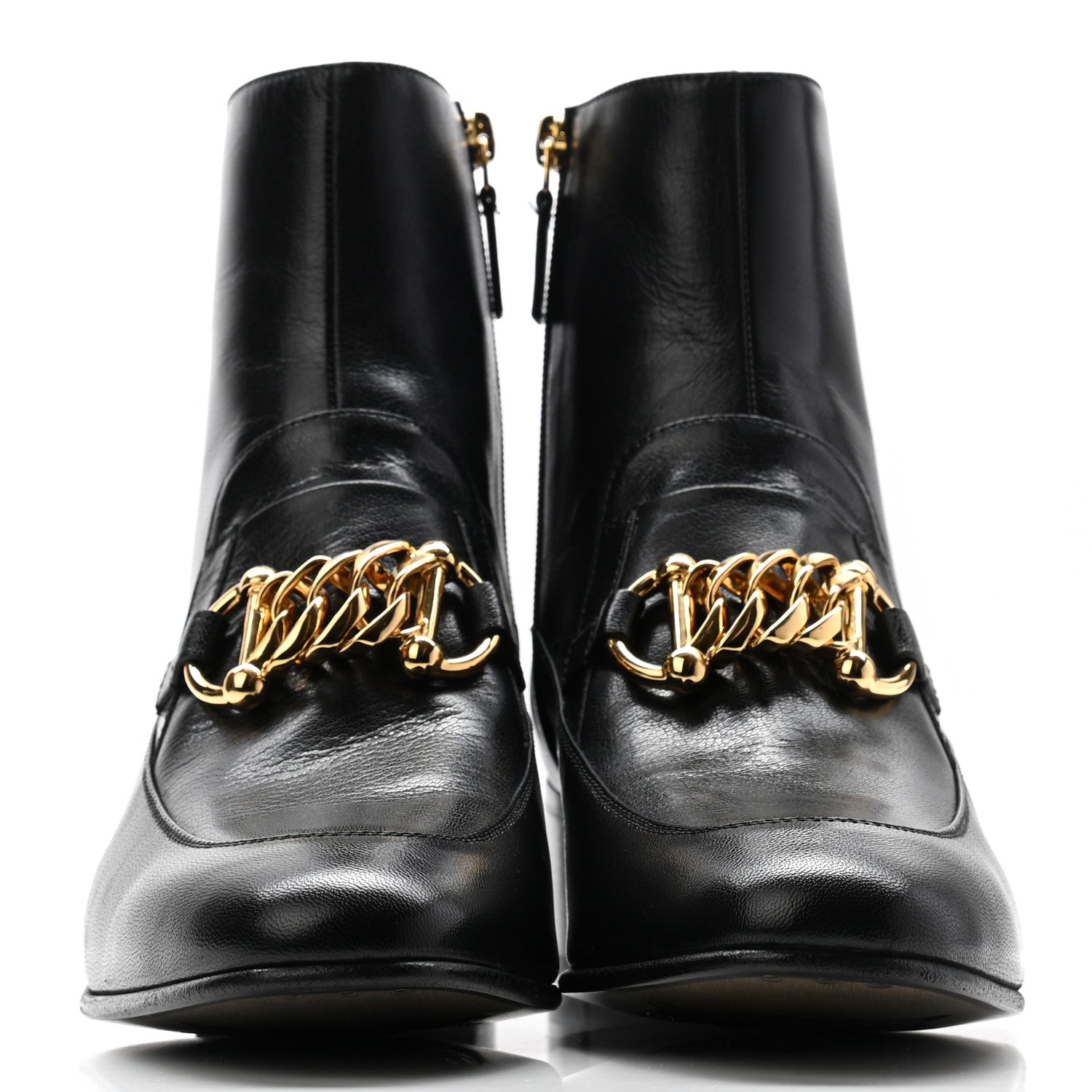 Gucci Goatskin Kitten Chain Horsebit Ankle Boots 40 Black 2 of 11
