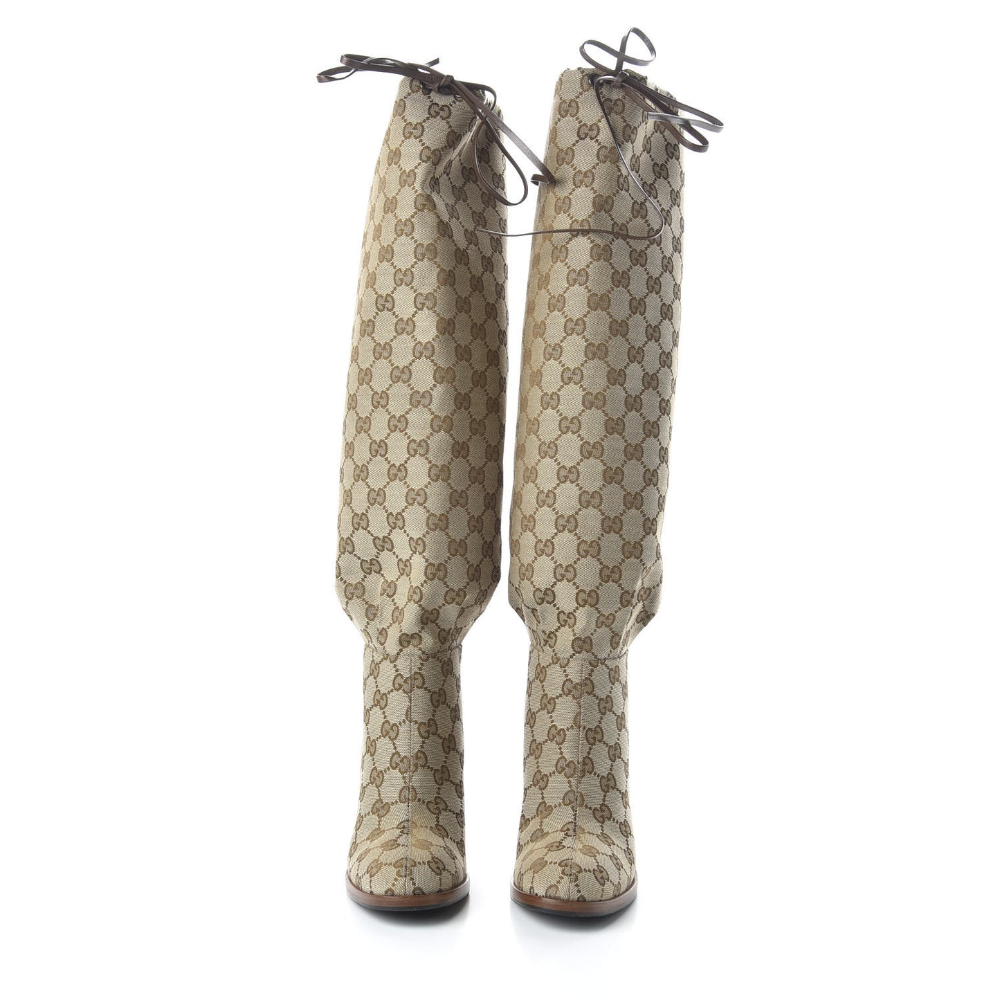 Monogram Malaga Kid Lisa Mid Heel Boots 36.5 Beige Ebony
