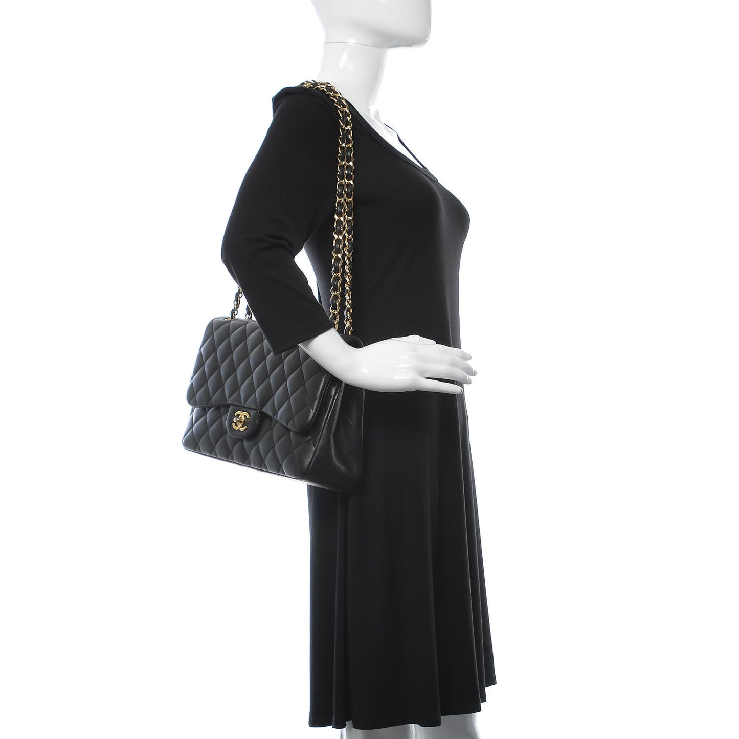 Lambskin Quilted Jumbo Double Flap Black