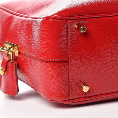 Prada Saffiano Vernice Floral Bauletto Bag Rosso Bianco 9 of 13