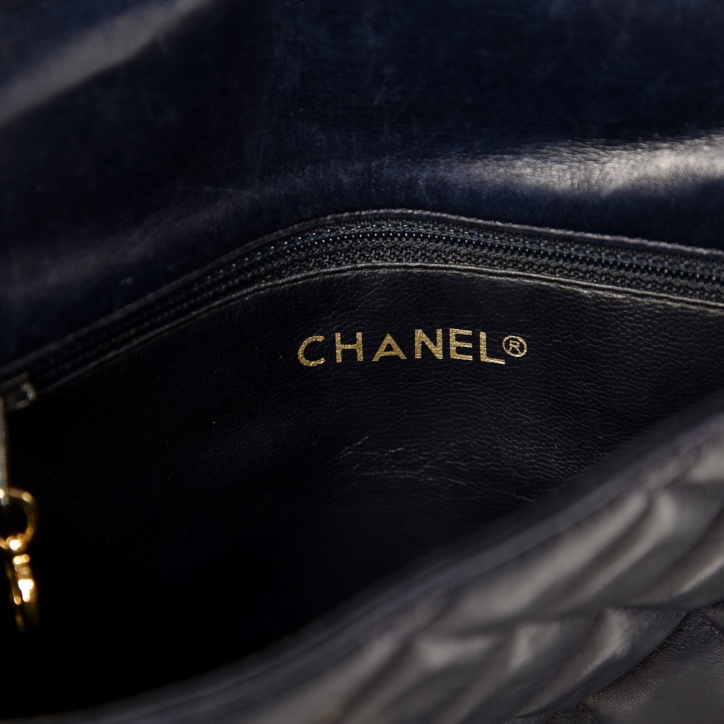 Lambskin Quilted Small Flap Navy