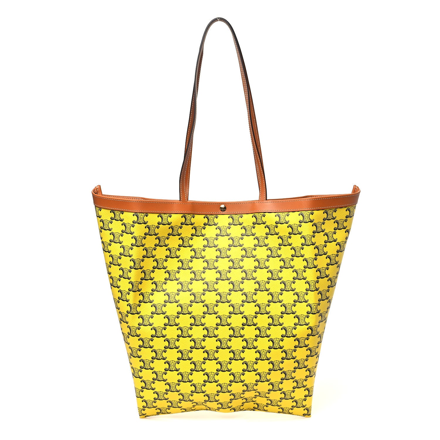 Celine Triomphe Canvas Calfskin Medium Flat Shopper Tote Yellow Navy 1 of 9