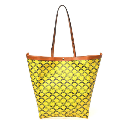 Celine Triomphe Canvas Calfskin Medium Flat Shopper Tote Yellow Navy 1 of 9