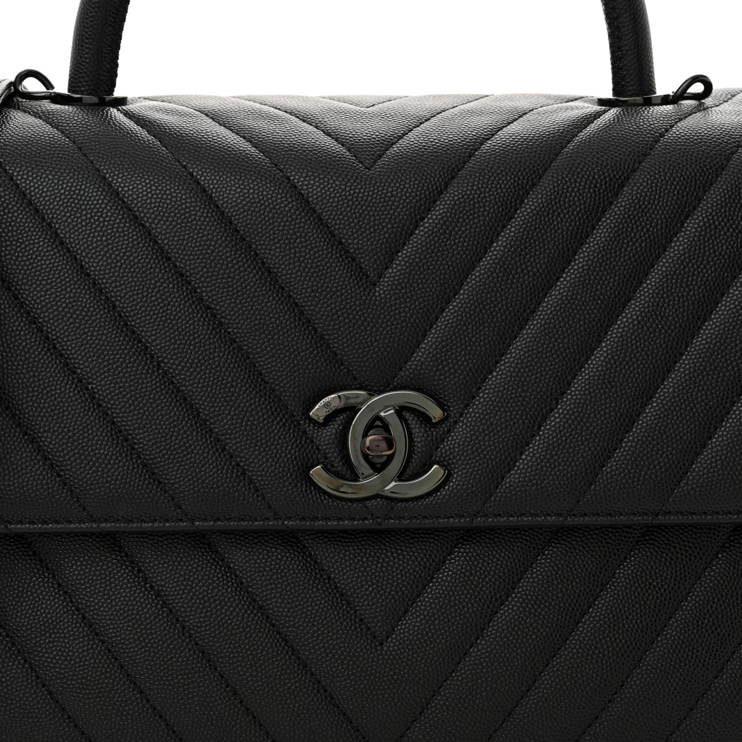 Caviar Chevron Quilted Medium Coco Handle Flap So Black