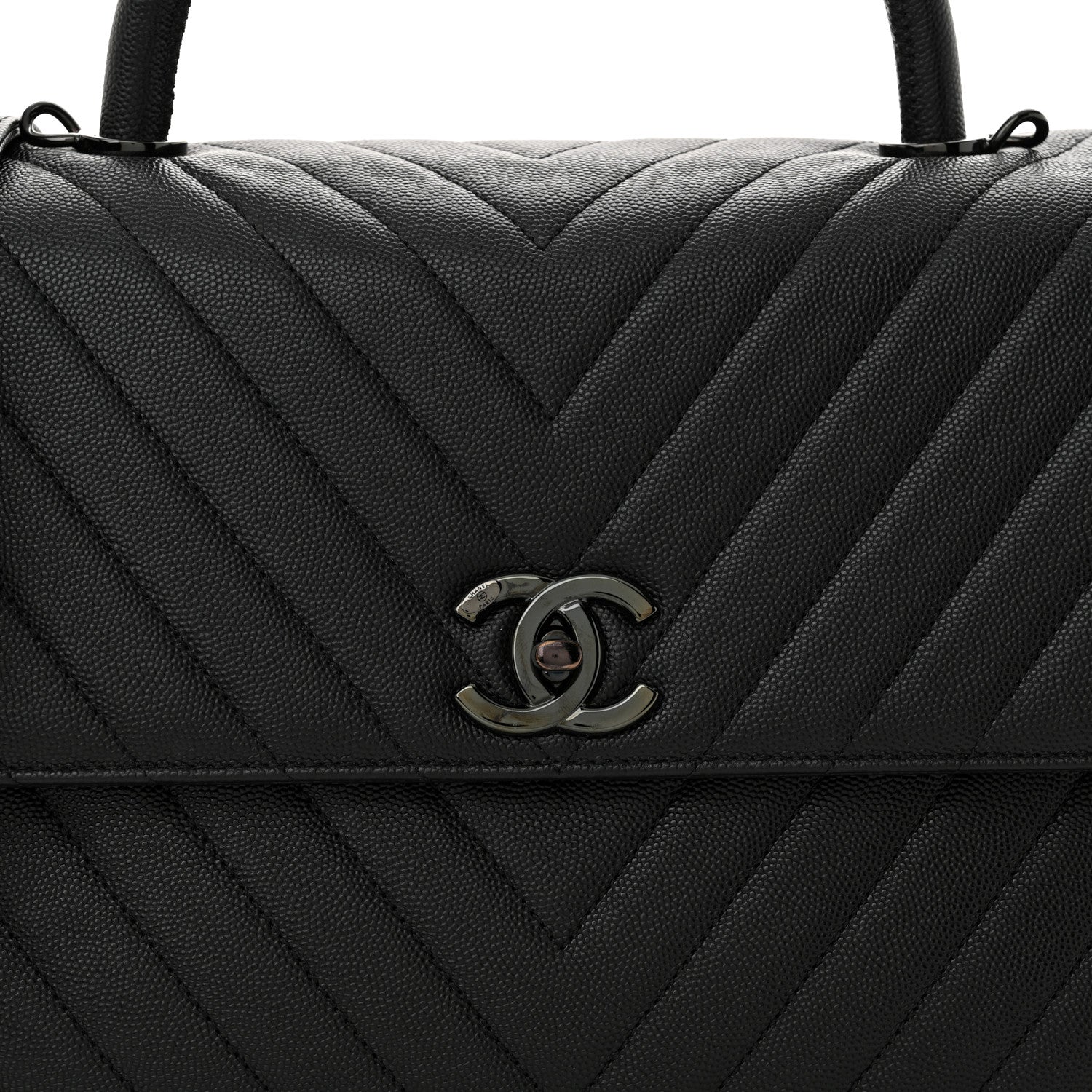 Chanel Caviar Chevron Quilted Medium Coco Handle Flap So Black 8 of 10