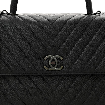 Chanel Caviar Chevron Quilted Medium Coco Handle Flap So Black 8 of 10