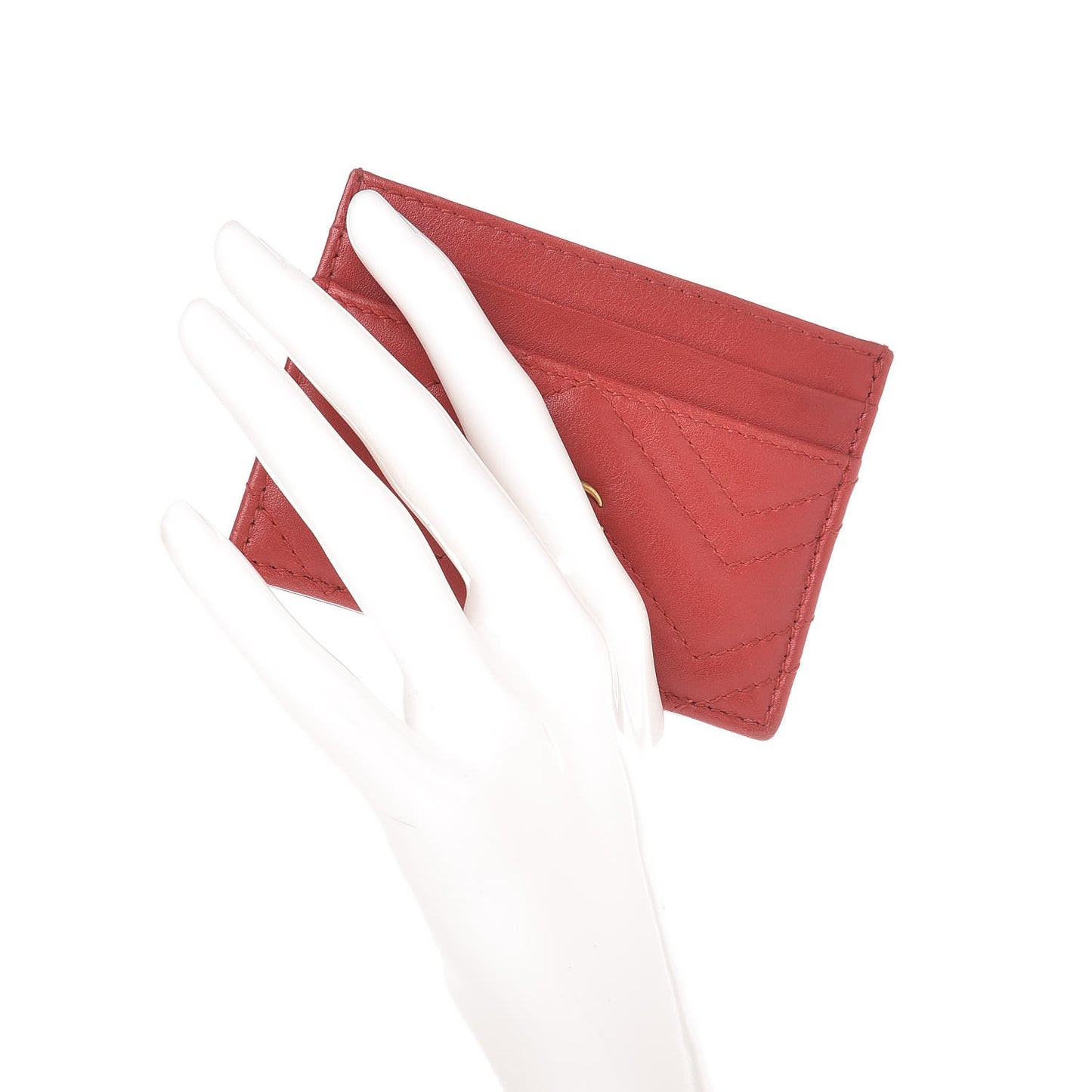 Calfskin Matelasse GG Marmont Card Holder Hibiscus Red