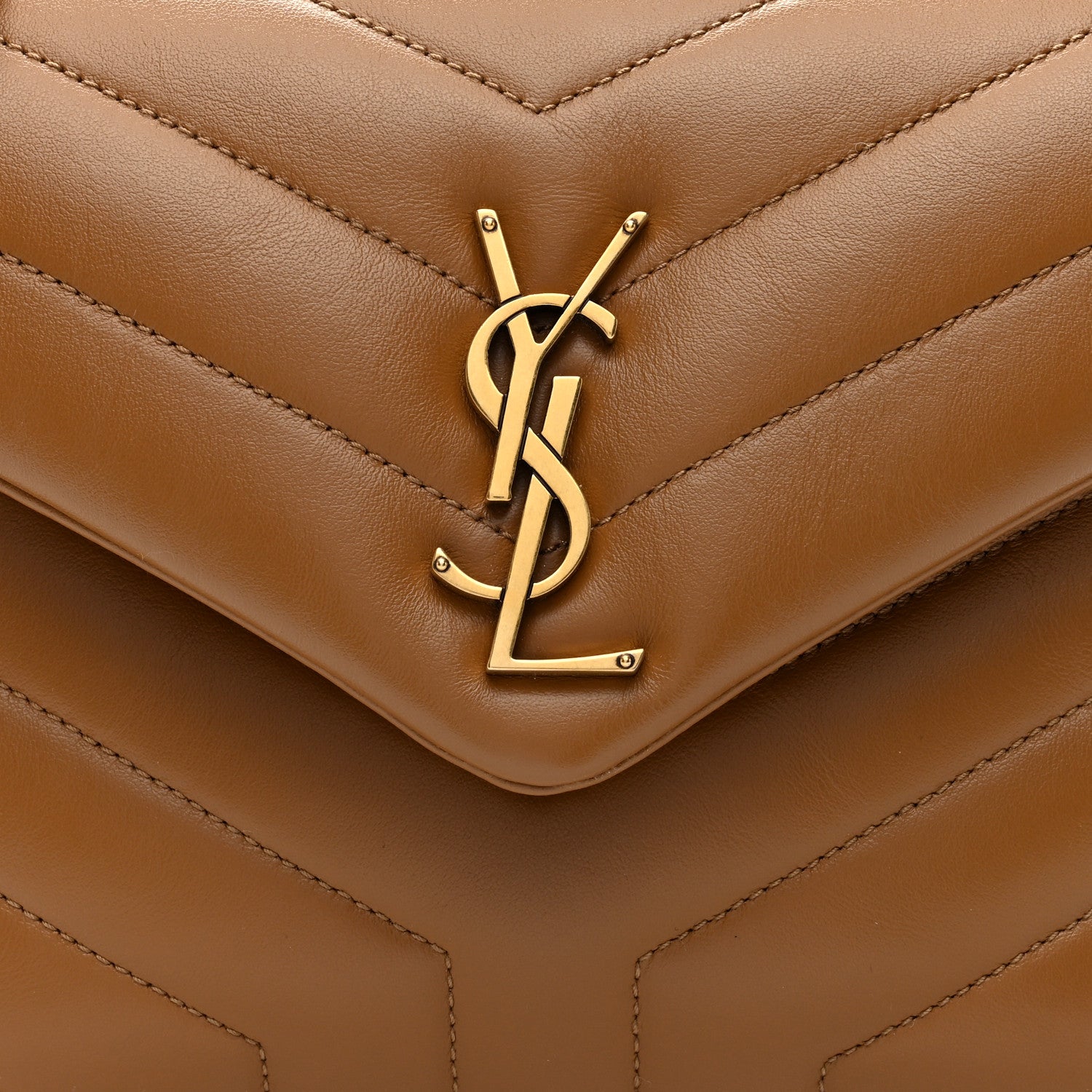 Saint Laurent Calfskin Y Quilted Monogram Small Loulou Chain Satchel Dark Natural 7 of 9
