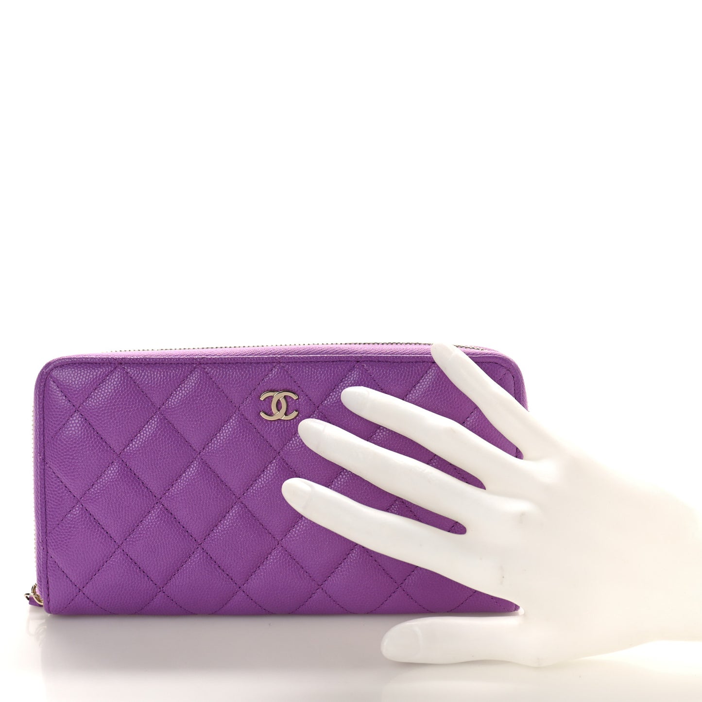 Caviar Quilted Large Gusset Zip Around Wallet Purple