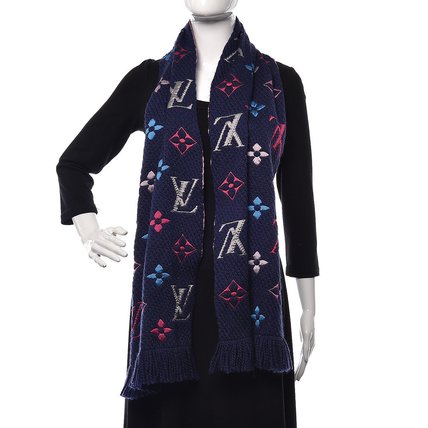 Louis Vuitton Wool Silk Rainbow Logomania Scarf Navy 2 of 4