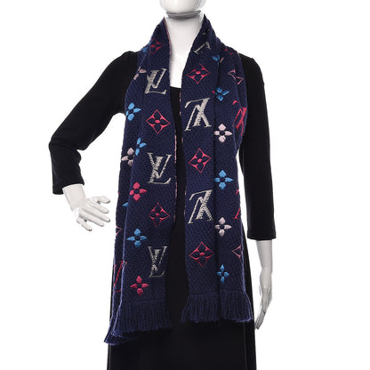 Louis Vuitton Wool Silk Rainbow Logomania Scarf Navy 2 of 4