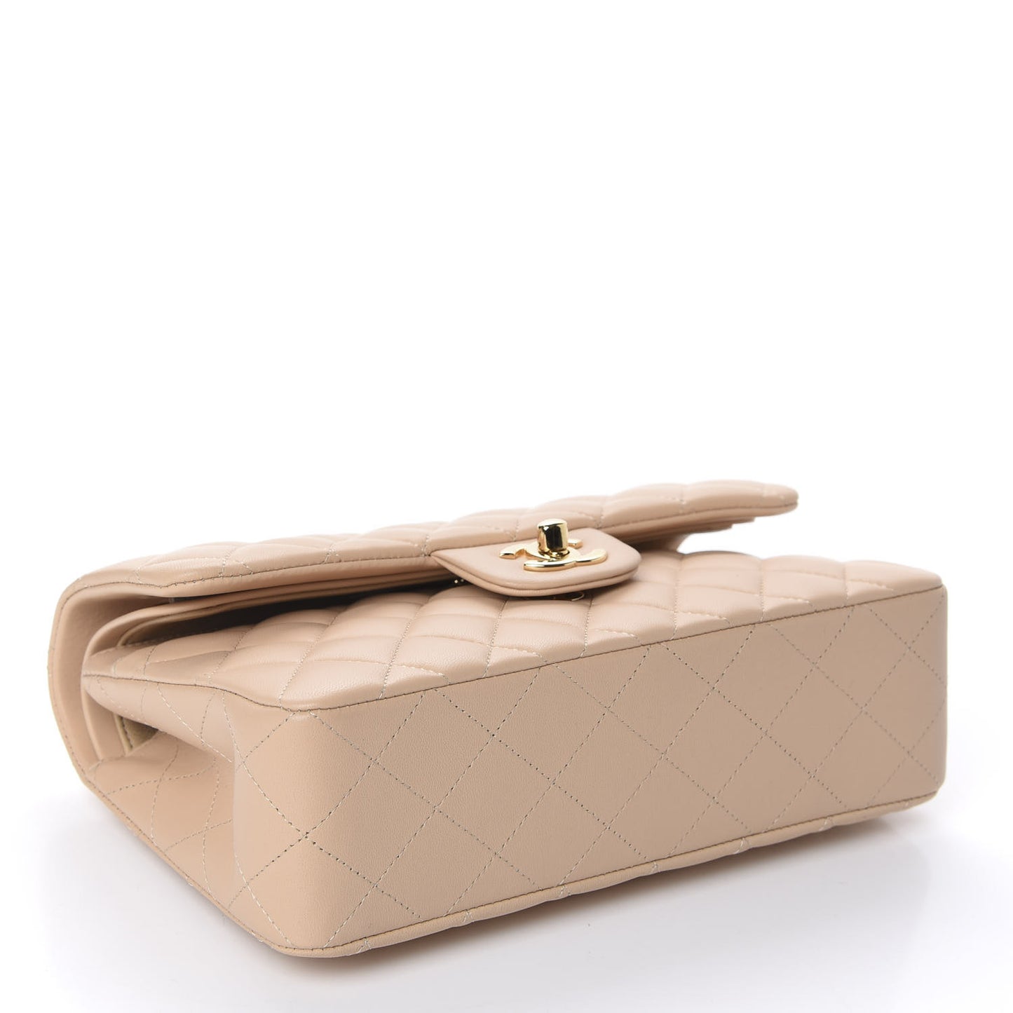 Lambskin Quilted Small Double Flap Beige