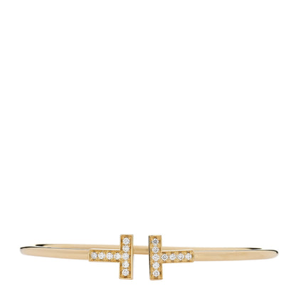 Tiffany 18K Yellow Gold Diamond T Wire Bracelet 1 of 4