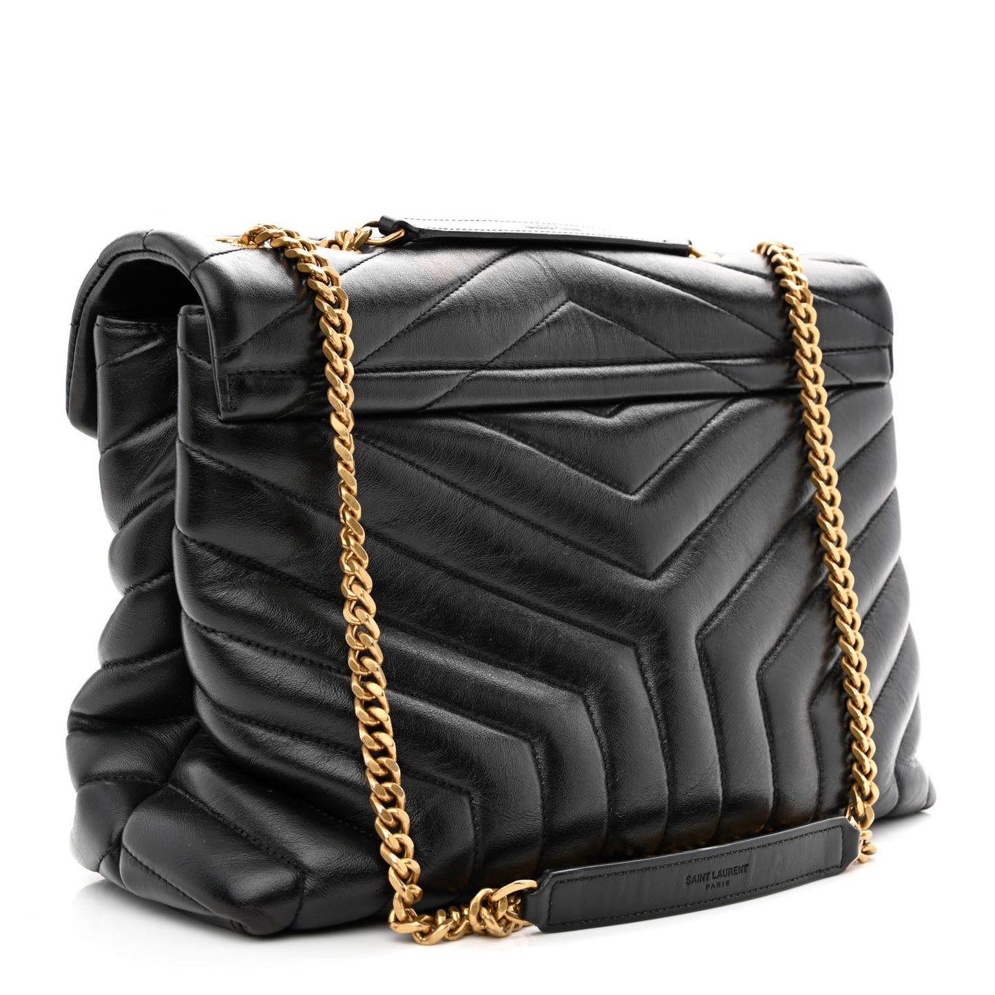 Calfskin Y Quilted Monogram Medium Loulou Chain Satchel Black