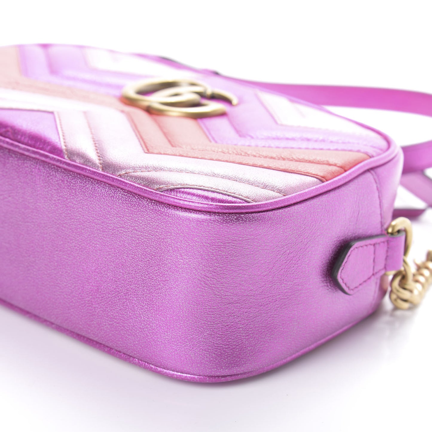 Laminated Nappa Matelasse Small GG Marmont Chain Shoulder Bag Fuxia Rosso Rosa