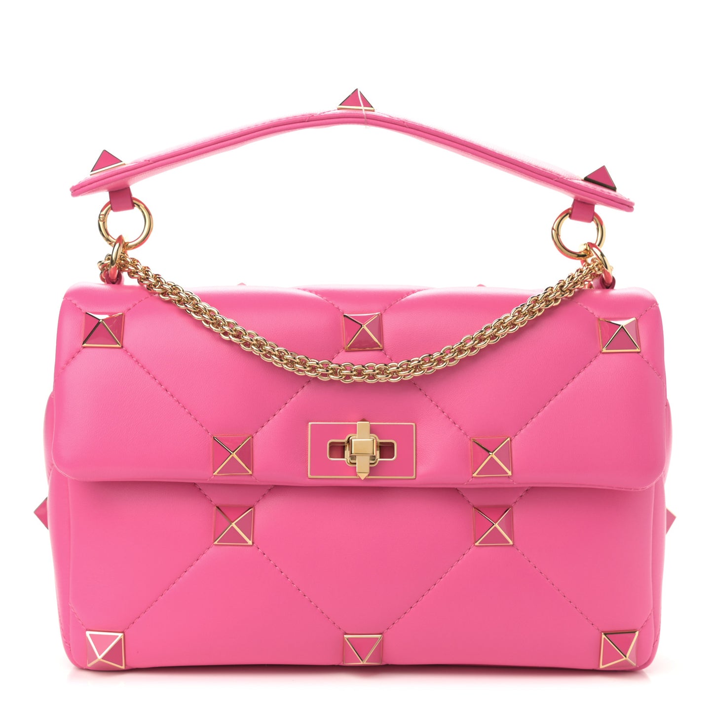 Nappa Enamel Large Roman Stud Shoulder Bag Feminine Pink
