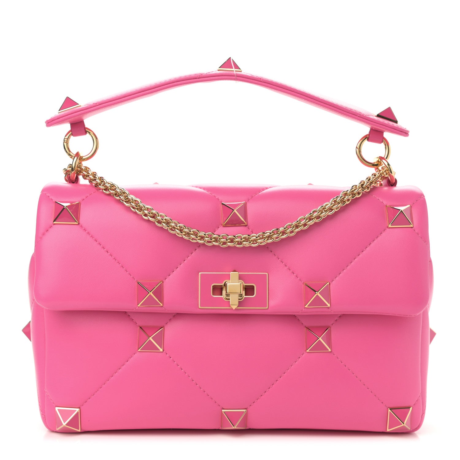 Valentino Garavani Nappa Enamel Large Roman Stud Shoulder Bag Feminine Pink 1 of 8